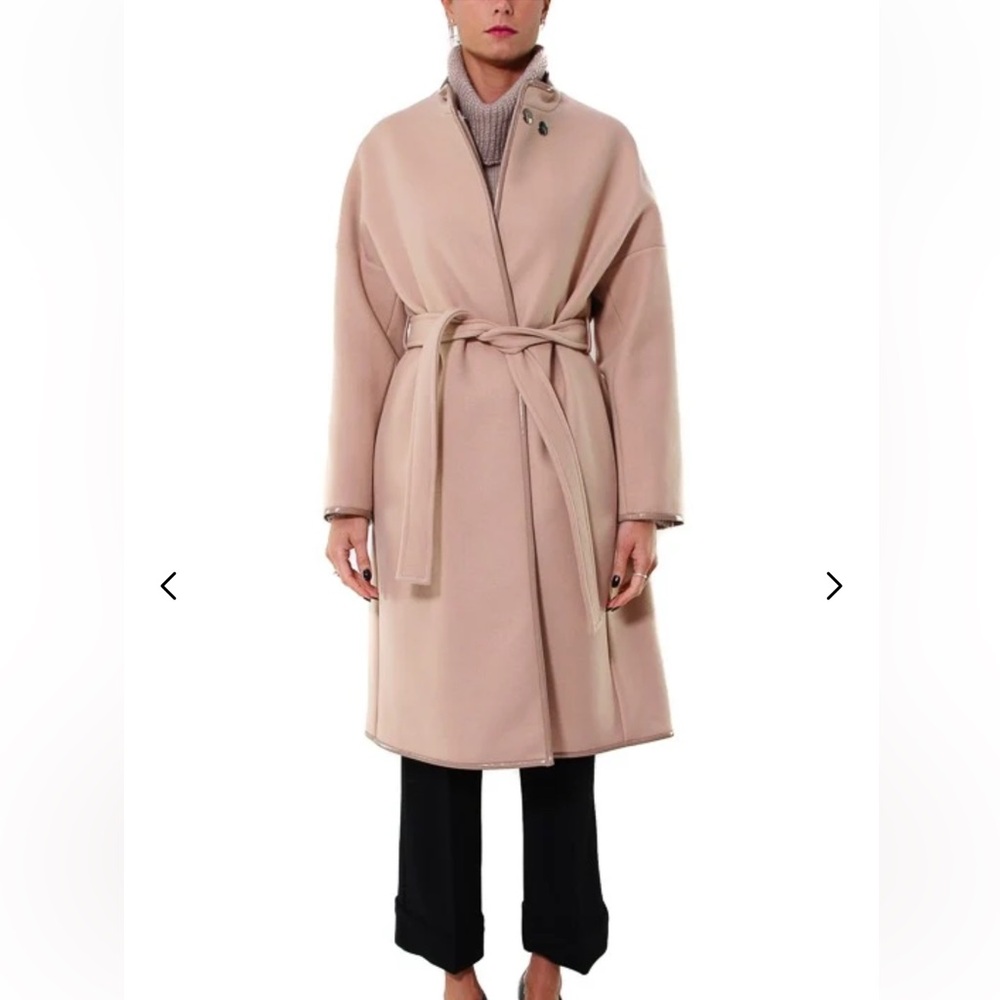 Pinko Wool Blend Coat Blush Pink‎ Womens Sz 2 Tie Waist - Picture 4 of 16